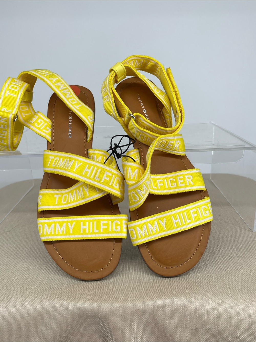 Tommy Hilfiger Yellow Logo Strap Sandals with Brown Footbed